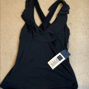 Black racerback tank with ruffles
